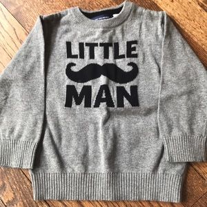 Charcoal grey “little man” mustache sweater